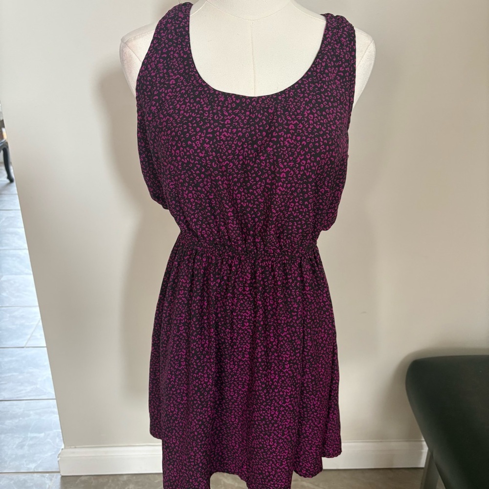 Cotton On Purple Pink Tank‎ Dress Elastic Waist Sz M Boho Preppy Spring Colorful